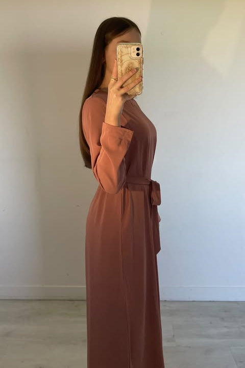 Robe Longue Fluide avec Ceinture en Tissu