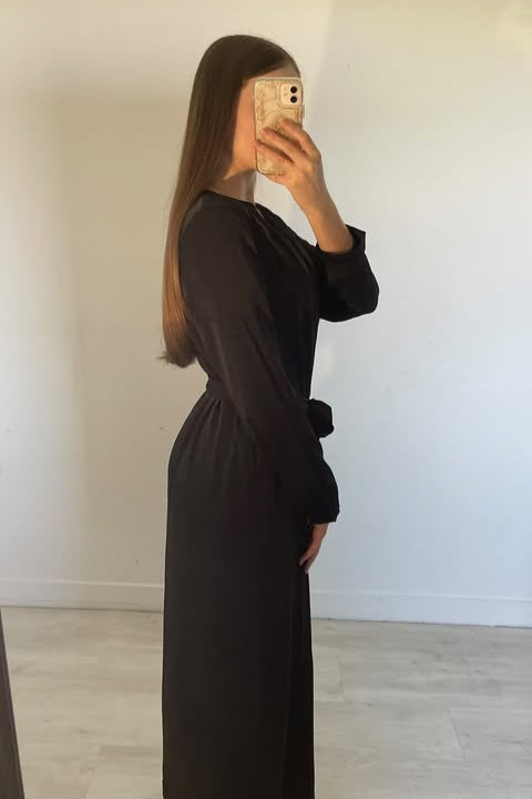 Robe Longue Fluide avec Ceinture en Tissu