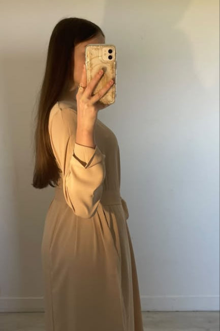 Robe Longue Fluide avec Ceinture en Tissu