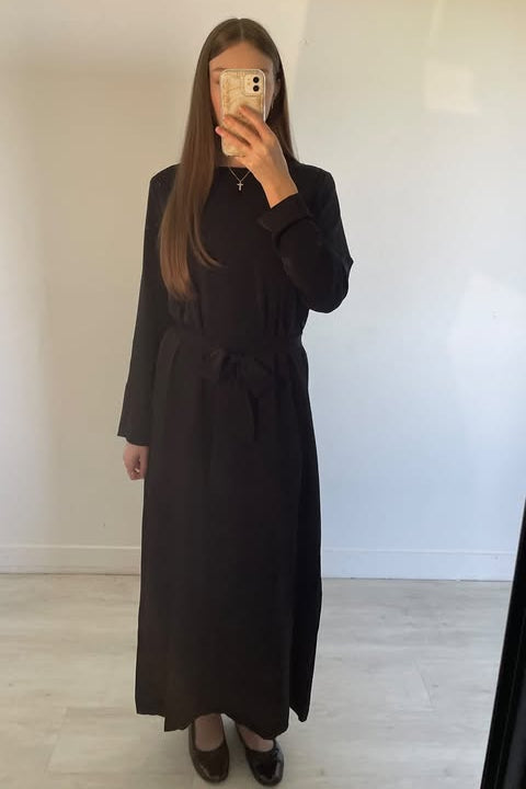 Robe Longue Fluide avec Ceinture en Tissu