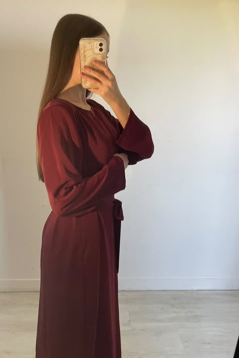 Robe Longue Fluide avec Ceinture en Tissu