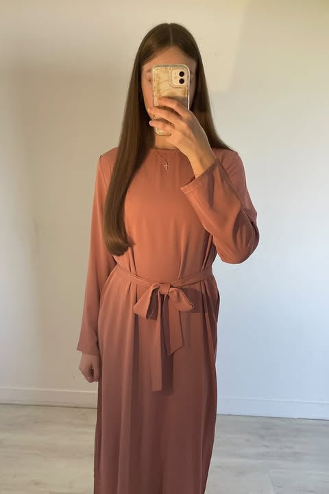 Robe Longue Fluide avec Ceinture en Tissu