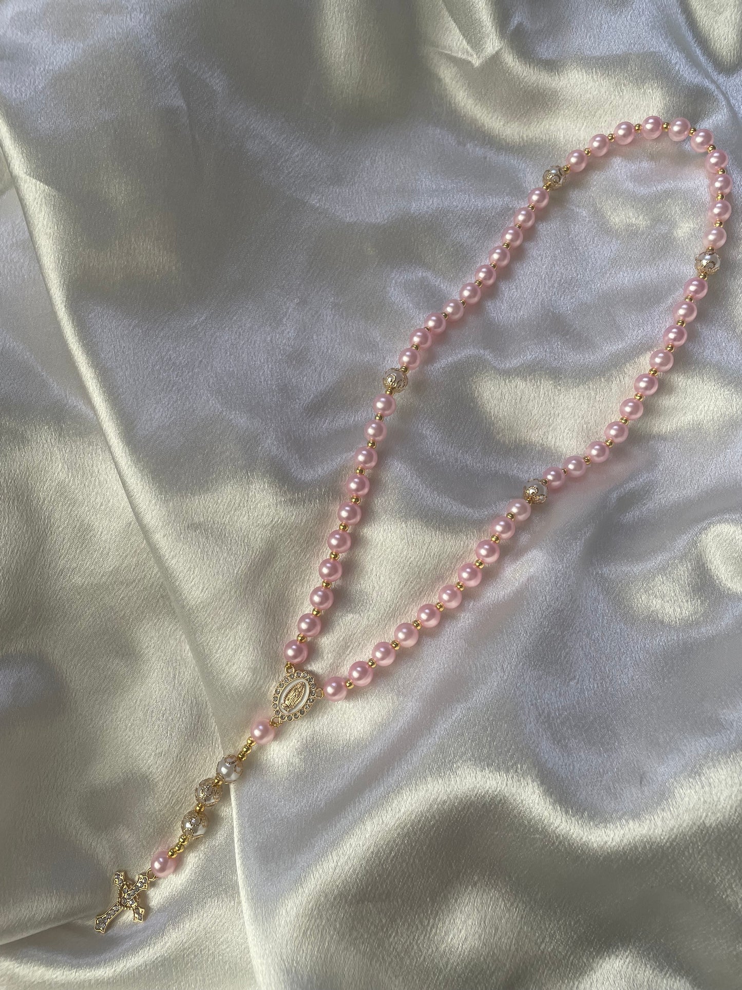 Chapelet Rose satiné - Fait main