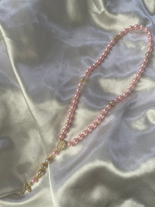 Chapelet Rose satiné - Fait main