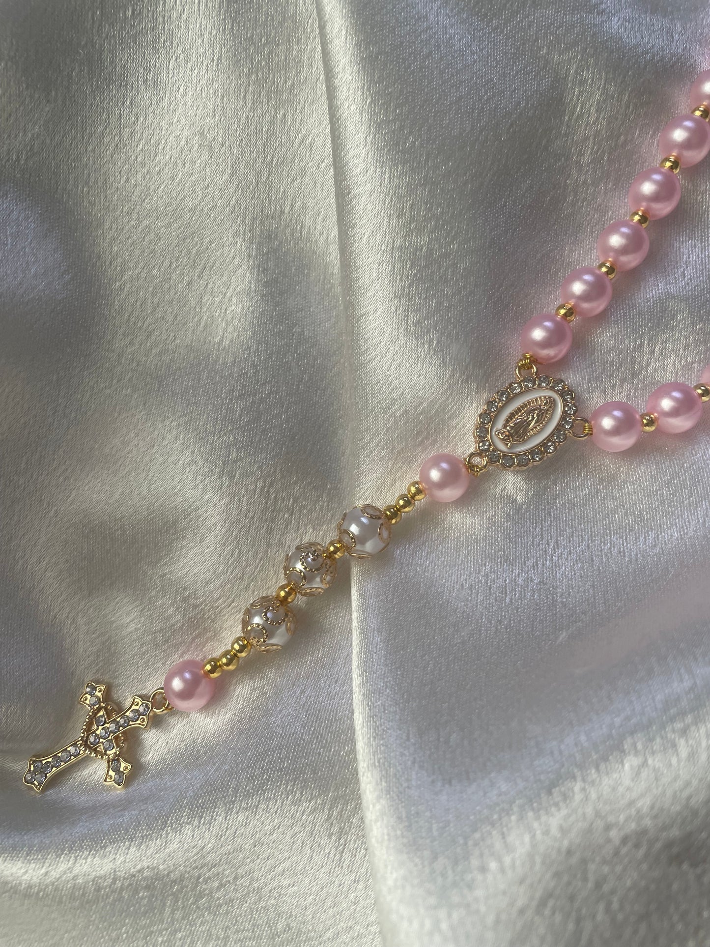 Chapelet Rose satiné - Fait main