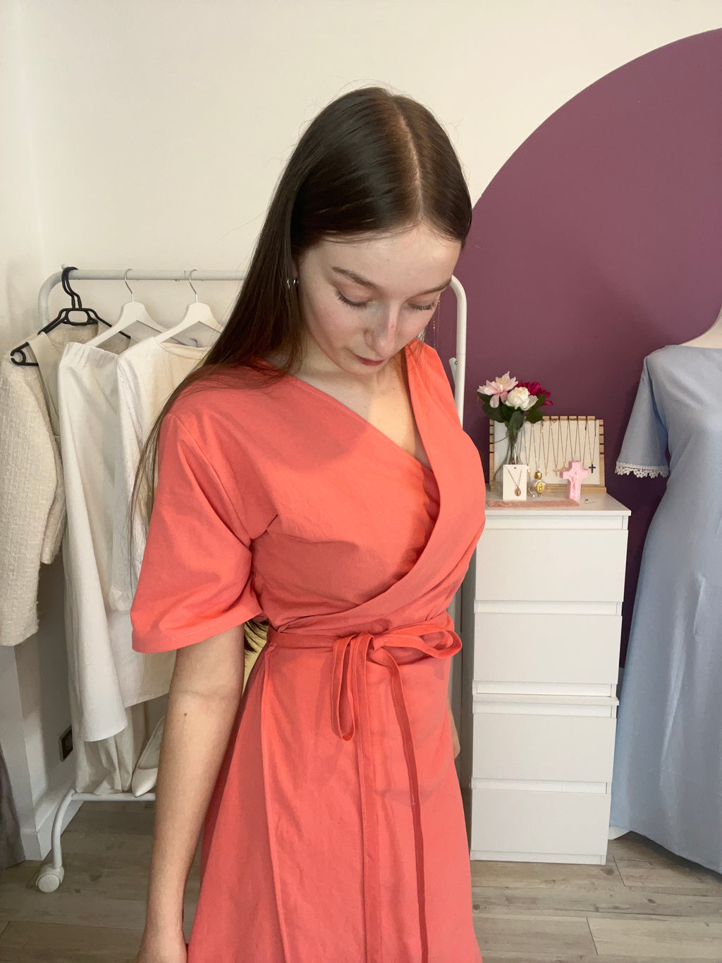 Robe Ève - Corail Faite main