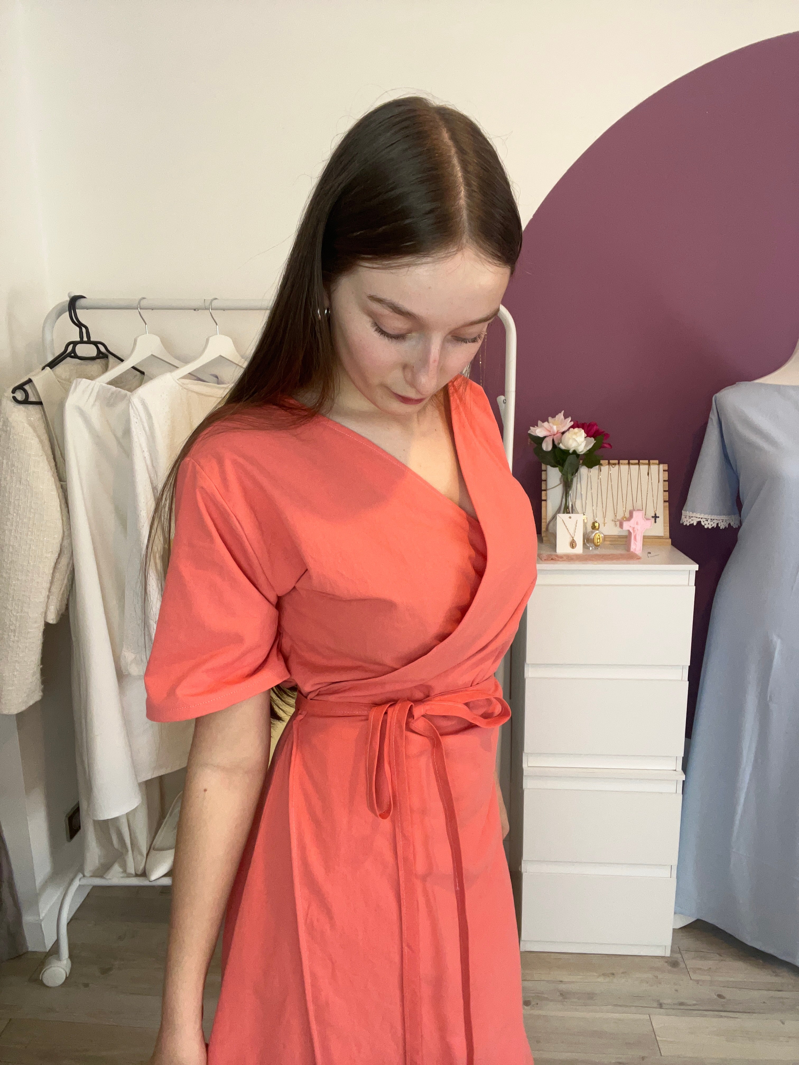 Robe Ève - Corail Faite main