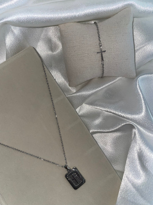 Duo Homme – Collier & Bracelet Chrétien Argenté